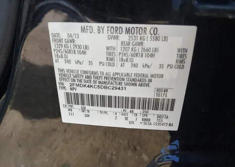 2013 Ford Edge Limited from USA, damaged, VIN 2FMDK4KC5DBC29431